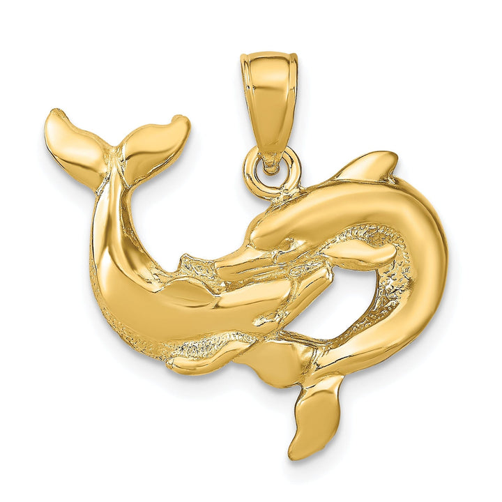 14k Yellow Gold Solid Polished Dolphins Charm Pendant