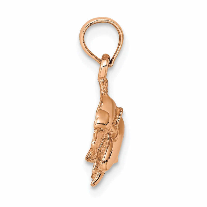 14K Rose Gold 2-DimensionalTextured Polished Finish Double Dolphins Jumping Left Sided Charm Pendant