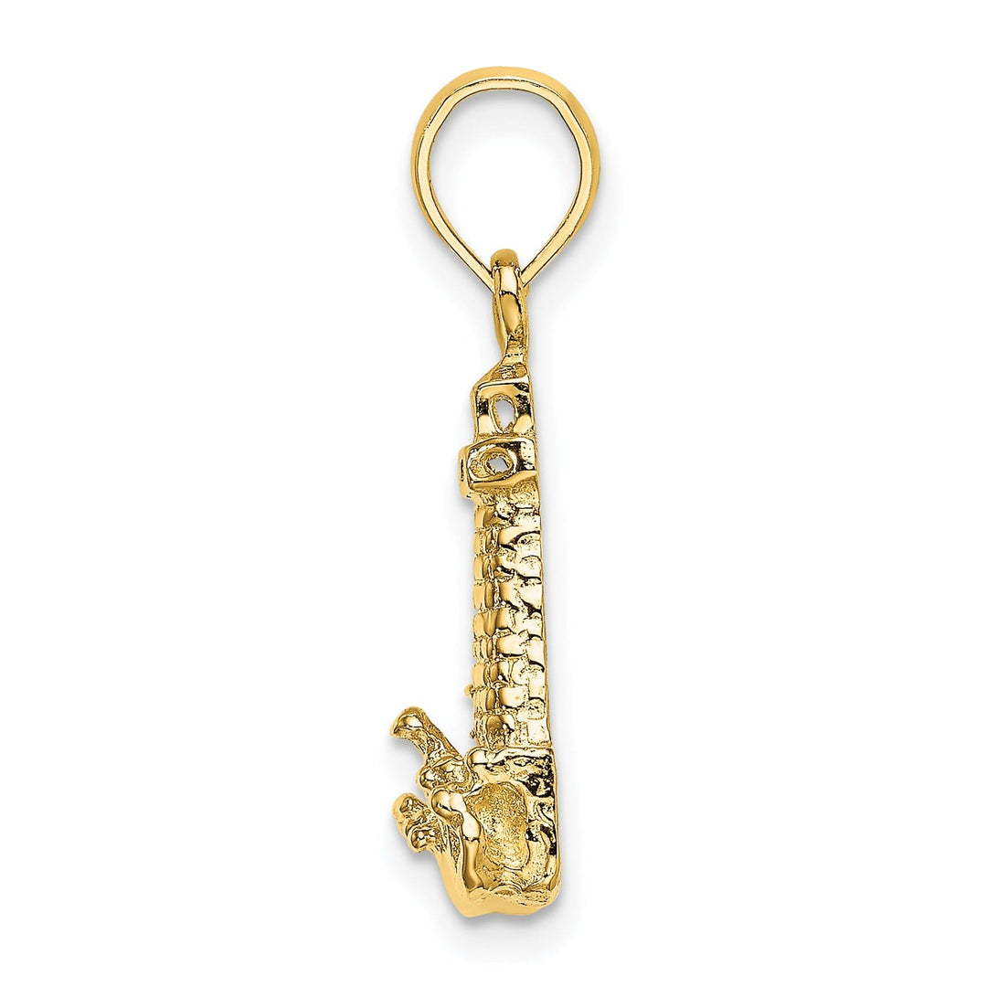 14K Yellow Gold Polished Finish 2-D Lighthouse with Waves Building Design Charm