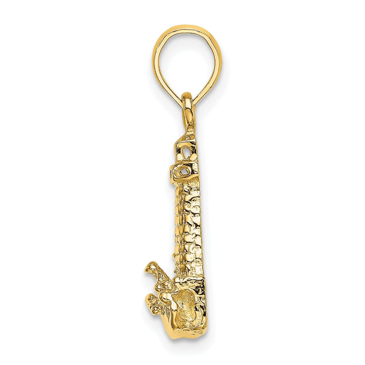 14K Yellow Gold Polished Finish 2-D Lighthouse with Waves Building Design Charm