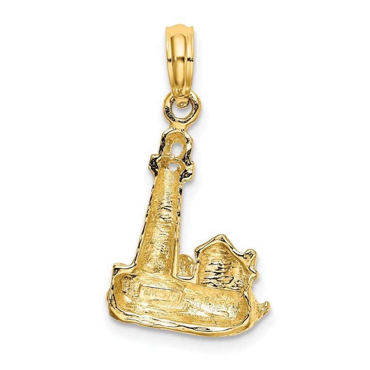 14K Yellow Gold Polished Finish 2-D Lighthouse with Waves Building Design Charm