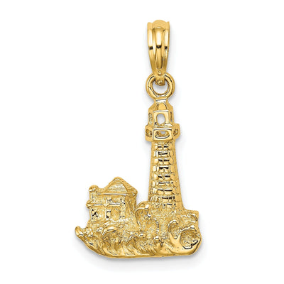 14K Yellow Gold Polished Finish 2-D Lighthouse with Waves Building Design Charm at $ 194.36 only from Jewelryshopping.com