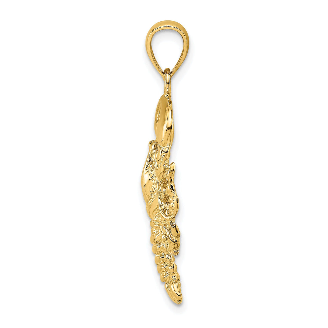 14K Yellow Gold Polished Textured Finish Maine Lobster Charm Pendant