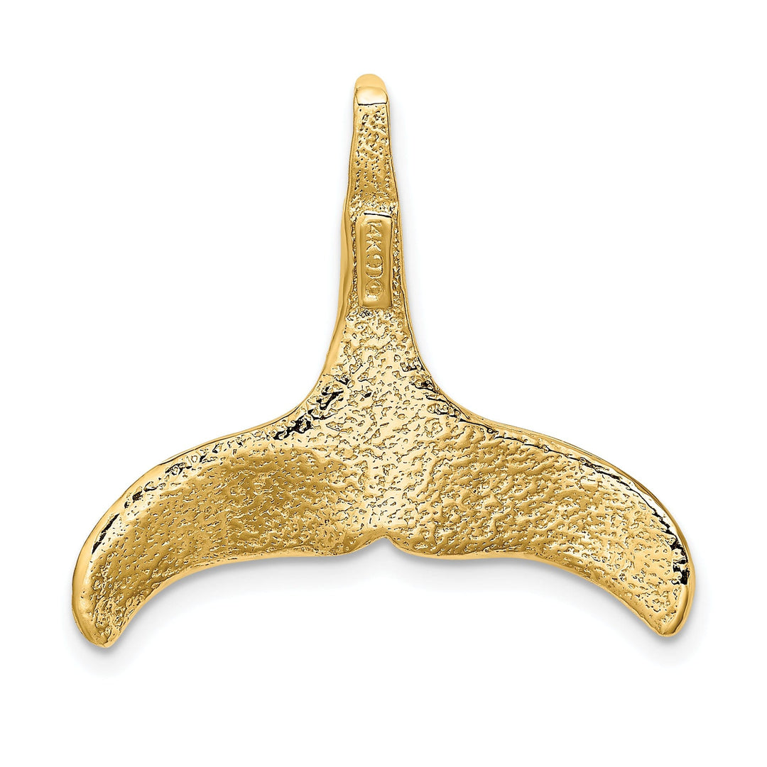 14K Yellow Gold Textured Polished Finish 3-Dimensional Whale Tail Chain Slide