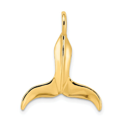14K Yellow Gold Polished Finish 3-Dimensional Whale Tail Solid Charm Pendant