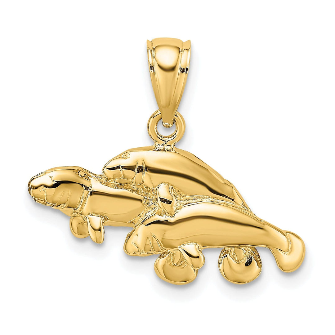 14k Yellow Gold Polished Finish Family of Three Manatee Design Pendant