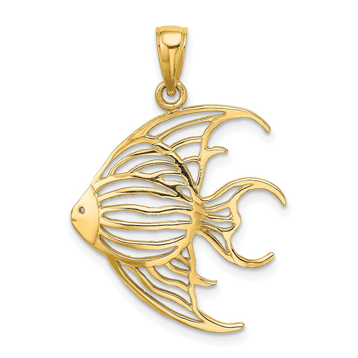 14K Yellow Gold Solid Textured Polished Finish Cut Out ANGELFISH Charm Pendant