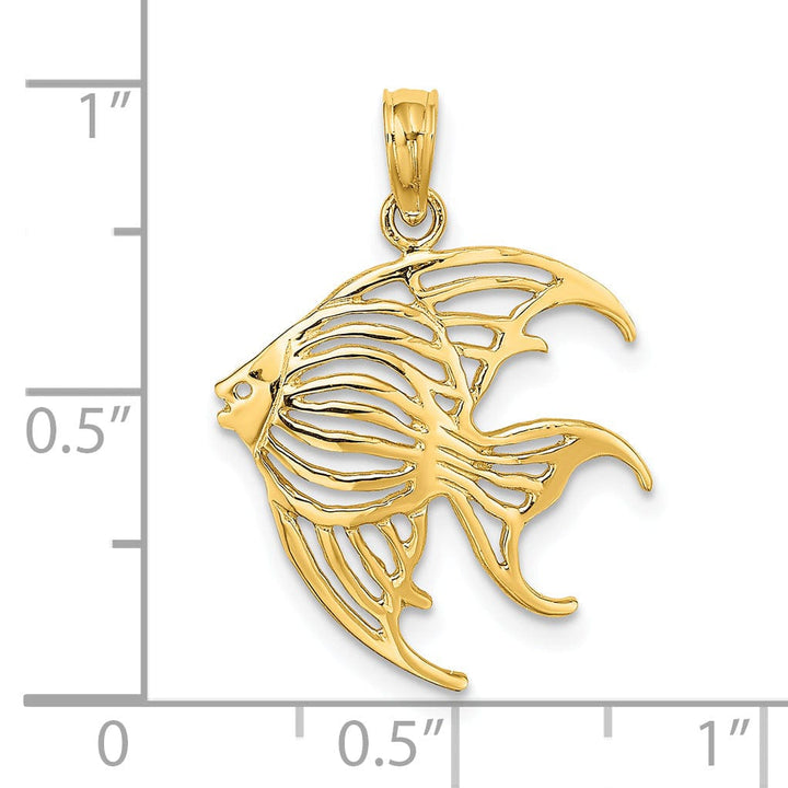 14K Yellow Gold Textured Polished Finish Cut Out ANGELFISH Charm Pendant