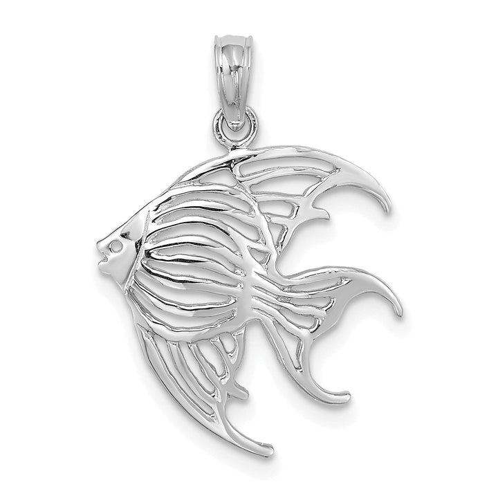 14K White Gold Textured Polished Finish Cut Out ANGELFISH Charm Pendant