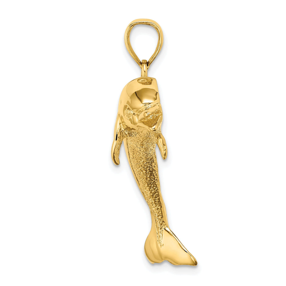 14k Yellow Gold Solid Casted Open Back Polished and Textured Finish Jumping Dolphin Charm Pendant