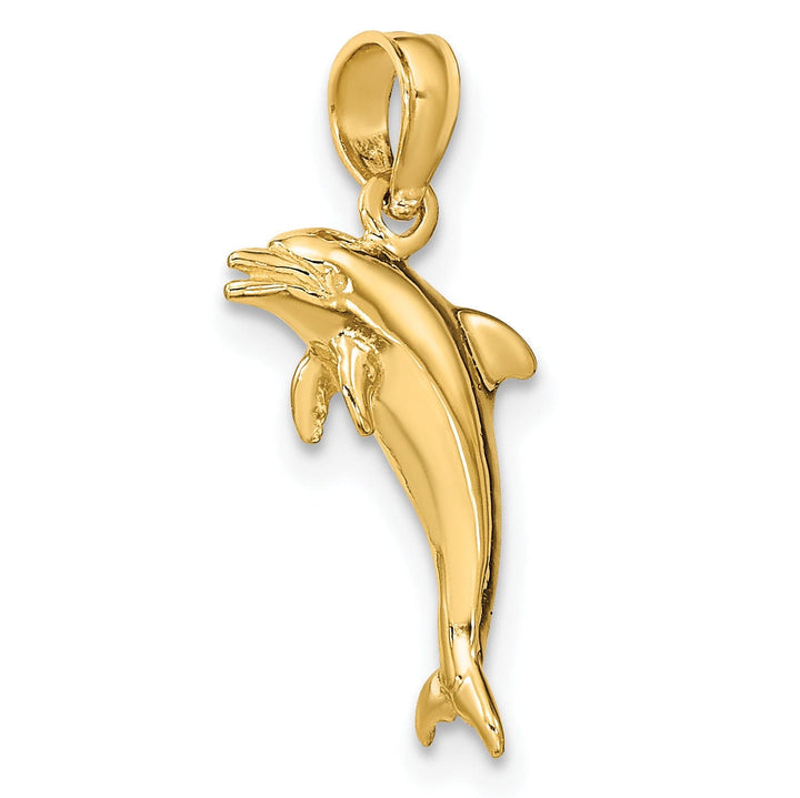 14K Yellow Gold 3-Dimensional Polished Finish Mini Size Dolphin Jumping Design Charm Pendant