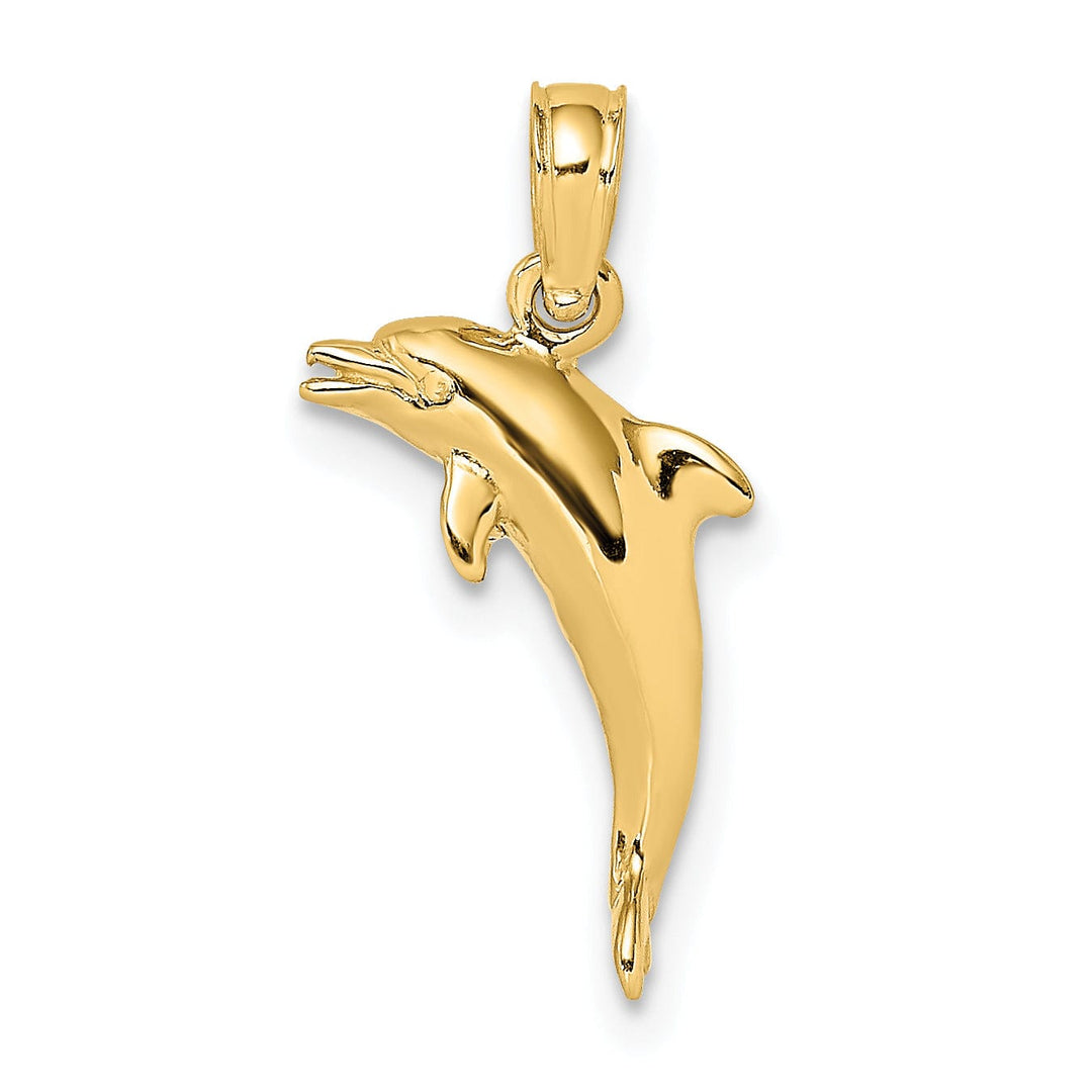 14K Yellow Gold 3-Dimensional Polished Finish Mini Size Dolphin Jumping Design Charm Pendant