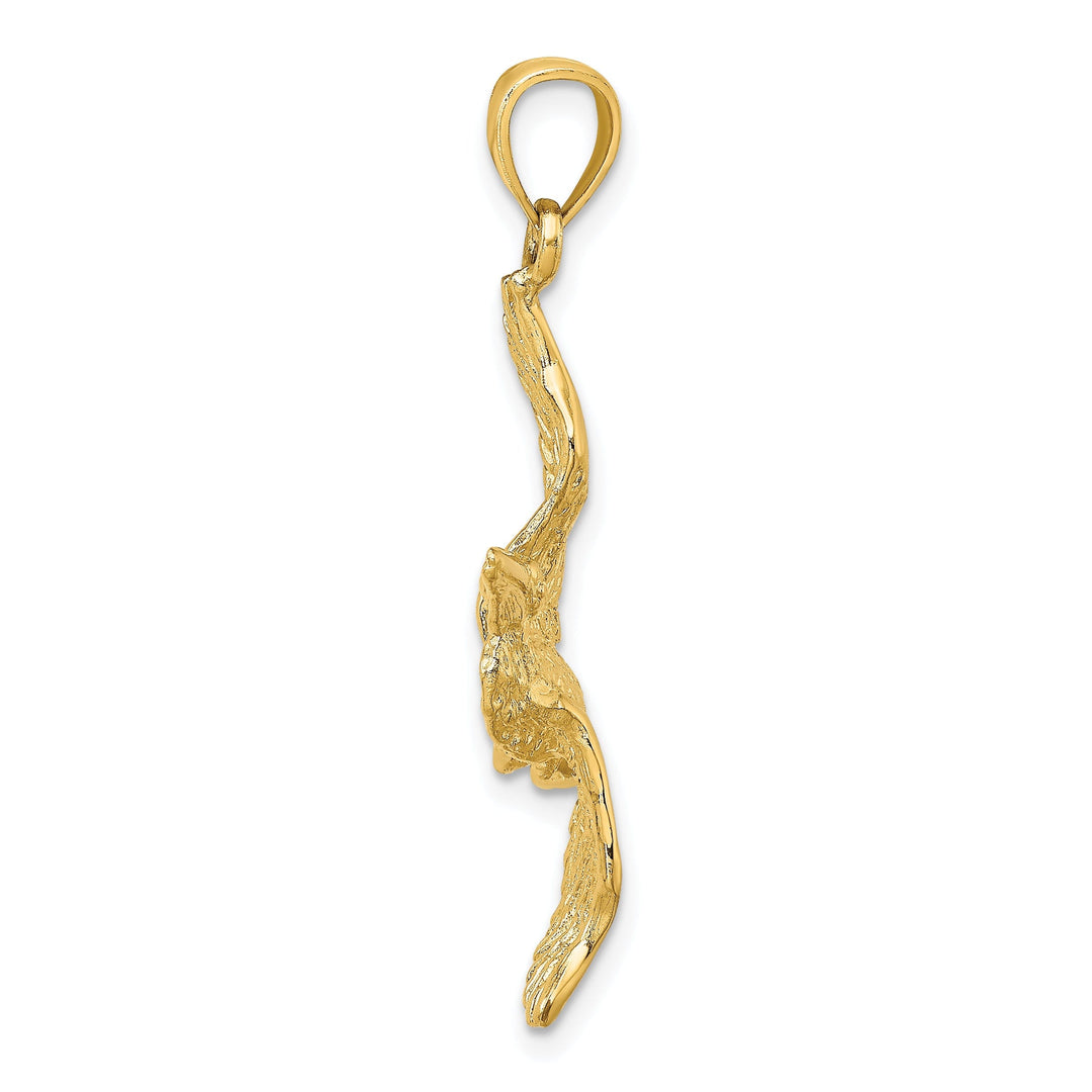 14K Yellow Gold Polished Textured Finish 3-Dimensional Pelican in Flight Charm Pendant