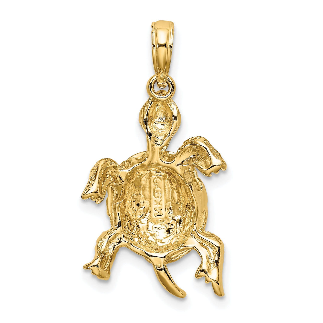 14k Yellow Gold Casted Solid Polished and Textured Finish Turtle Charm Pendant
