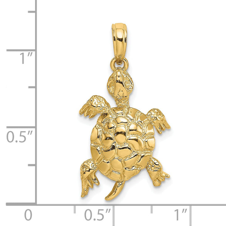 14k Yellow Gold Casted Solid Polished and Textured Finish Turtle Charm Pendant