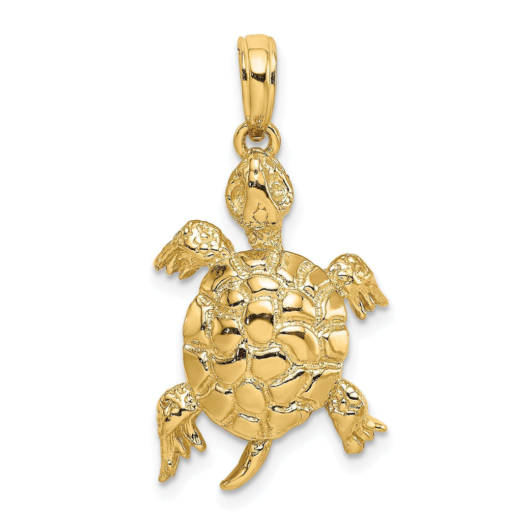 14k Yellow Gold Casted Solid Polished and Textured Finish Turtle Charm Pendant