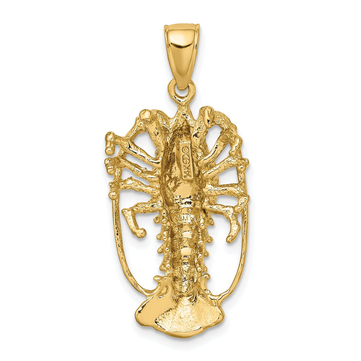 14K Yellow Gold Polished Textured Finish Florida Lobster Charm Pendant