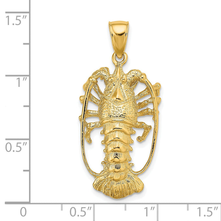 14K Yellow Gold Polished Textured Finish Florida Lobster Charm Pendant