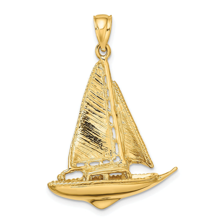 14K Yellow Gold 3-Dimensional Polished Textured Finished Sailboat Design Charm Pendant