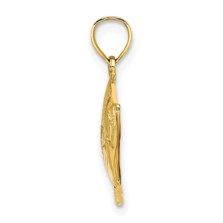 14K Yellow Gold Textured Polished Finish Fish 2-Dimensional Design Charm Pendant