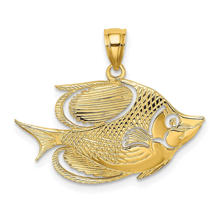 14K Yellow Gold Textured Polished Finish Fish 2-Dimensional Design Charm Pendant