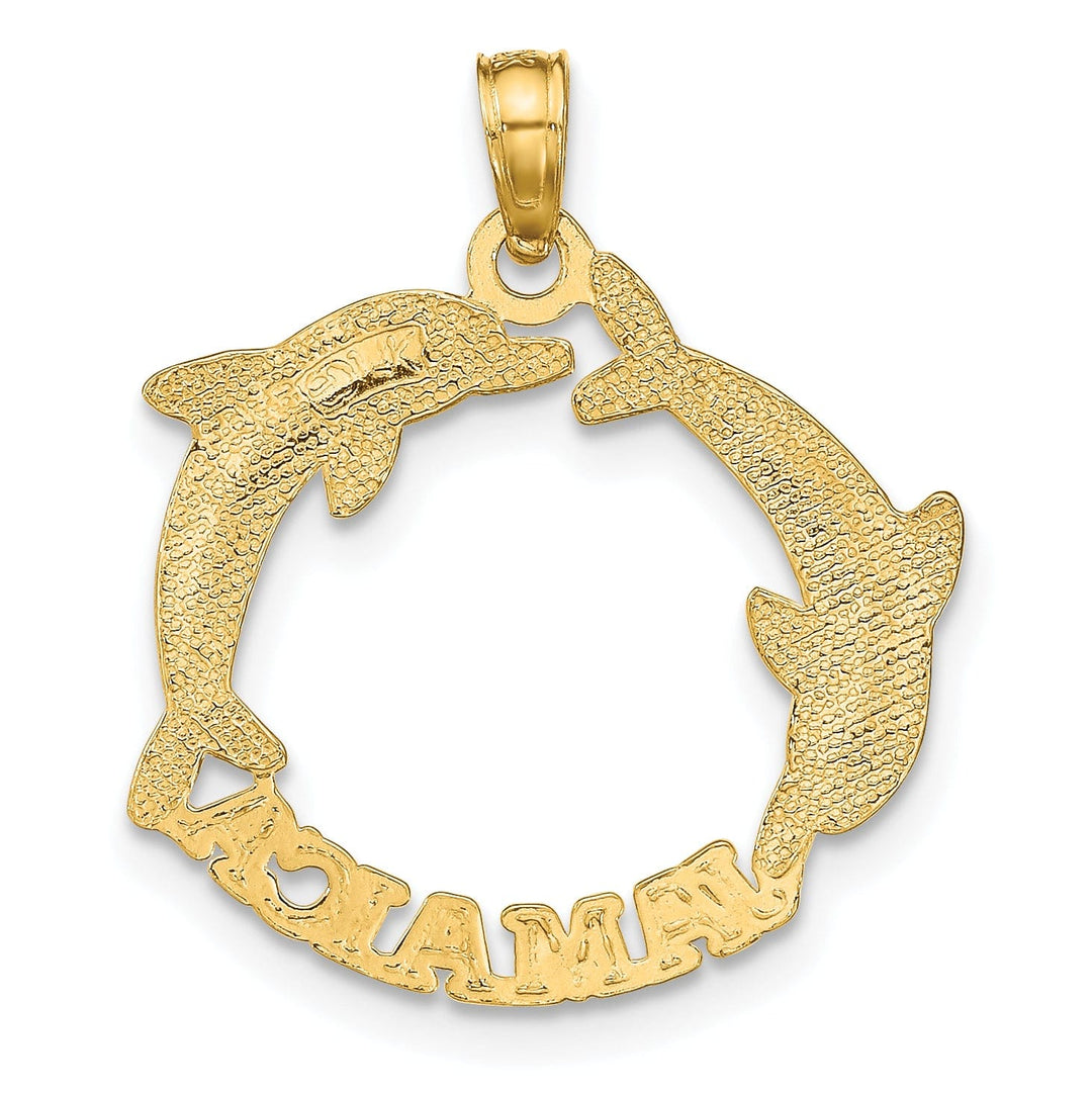 14K Yellow Gold Polished Finish JAMAICA Under Double Dolphins Charm Pendant