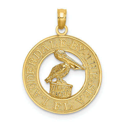 14K Yellow Gold Textured Polished Finish FT. LAUDERDALE-BY-THE-SEA Flordia with Pelican in Circle Design Charm Pendant at $ 167.01 only from Jewelryshopping.com