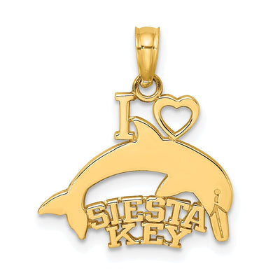 14K Yellow Gold Polished Finish I HEART SIESTA KEY with Dolphin Swimming Charm Pendant at $ 88.32 only from Jewelryshopping.com