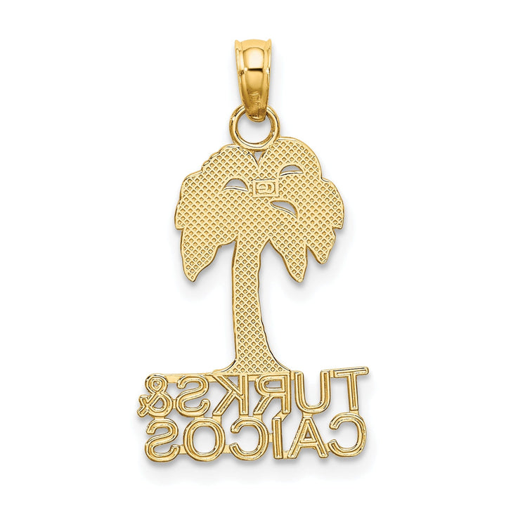 14K Yellow Gold Polished Textured Finish TURKS & CAICOS Palm Tree Charm Pendant