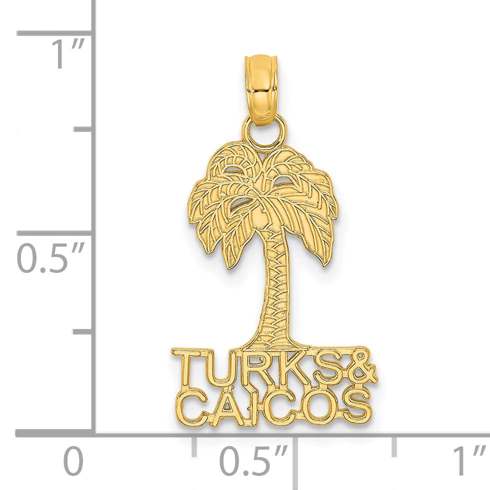 14K Yellow Gold Polished Textured Finish TURKS & CAICOS Palm Tree Charm Pendant