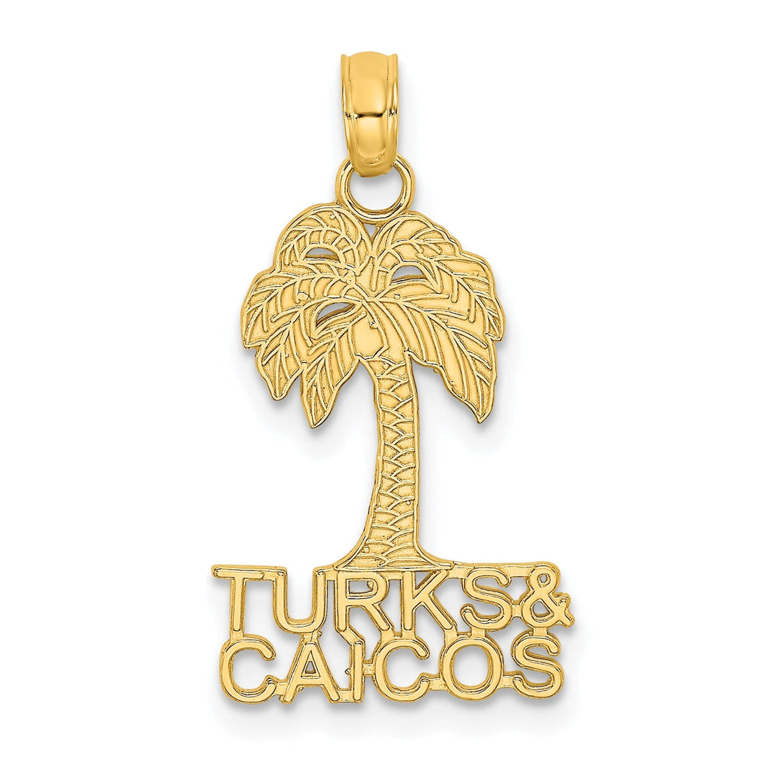 14K Yellow Gold Polished Textured Finish TURKS & CAICOS Palm Tree Charm Pendant