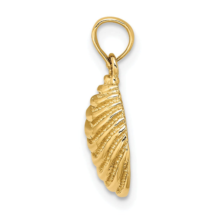 14K Yellow Gold Polished Textured Finish Sea Shell Clam Charm Pendant