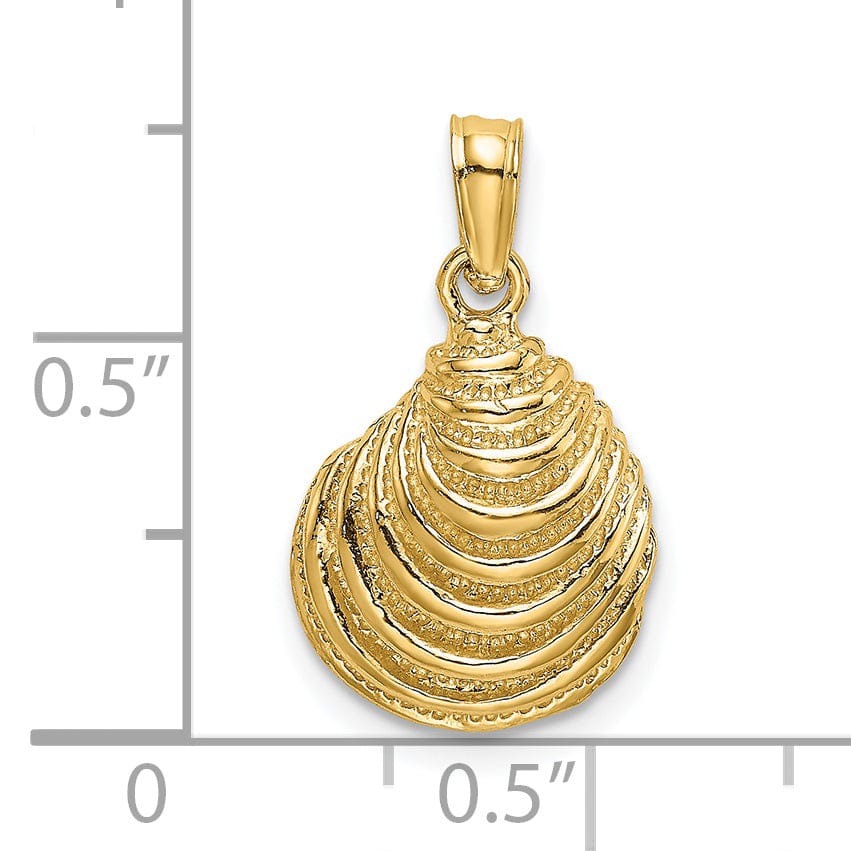 14K Yellow Gold Polished Textured Finish Sea Shell Clam Charm Pendant