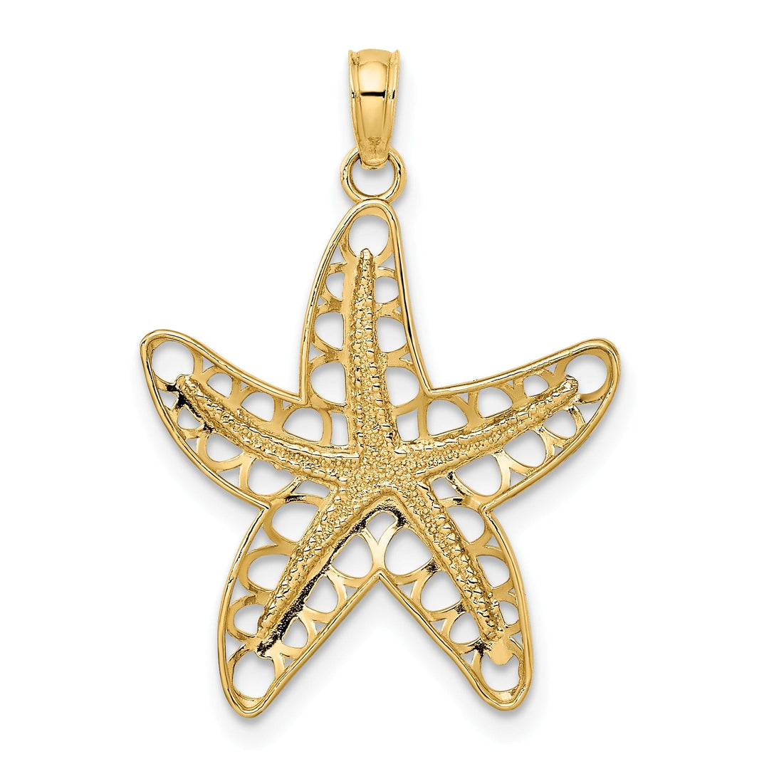 14K Yellow Gold Textured Polished Finish Cut-Out Design Starfish Charm Pendant