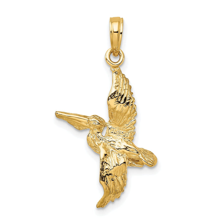 14K Yellow Gold Polished Texture Finish 3-Dimensional Pelican in Flight Charm Pendant