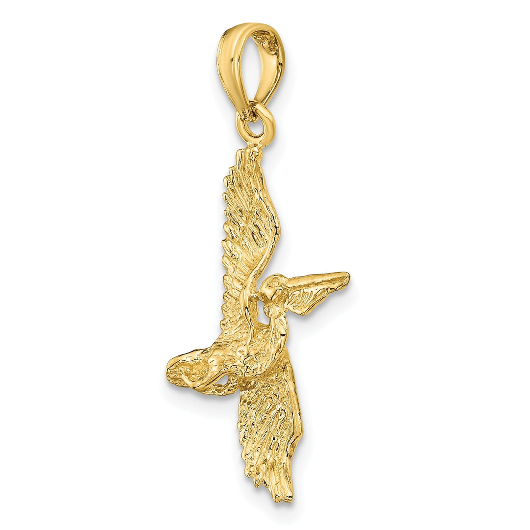 14K Yellow Gold Polished Texture Finish 3-Dimensional Pelican in Flight Charm Pendant