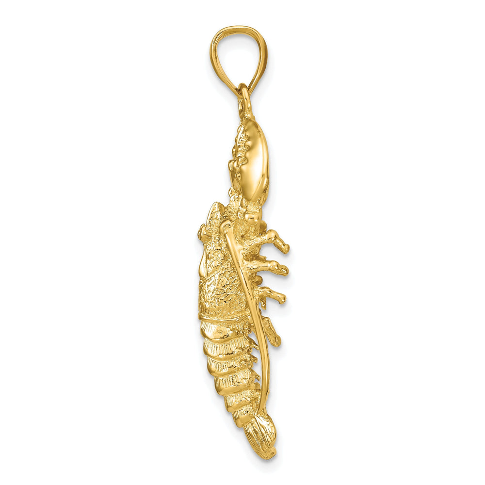 14K Yellow Gold Open Back Solid Polished Textured Finish 3-Dimensional Lobster Charm Pendant