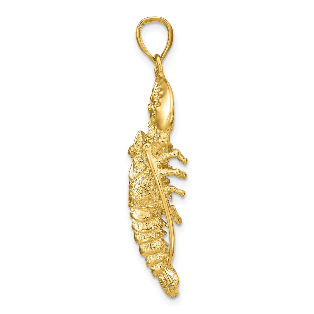 14K Yellow Gold Open Back Solid Polished Textured Finish 3-Dimensional Lobster Charm Pendant