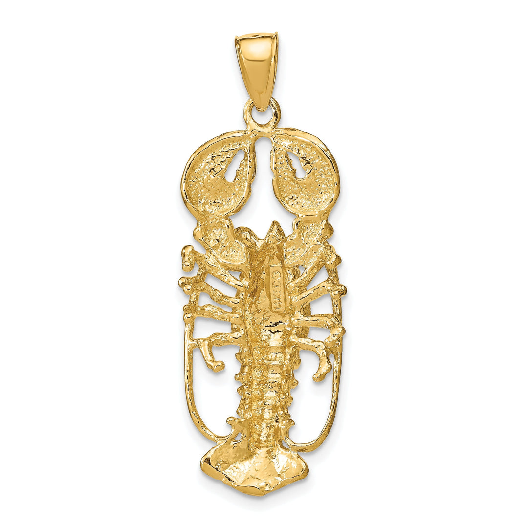 14K Yellow Gold Open Back Solid Polished Textured Finish 3-Dimensional Lobster Charm Pendant