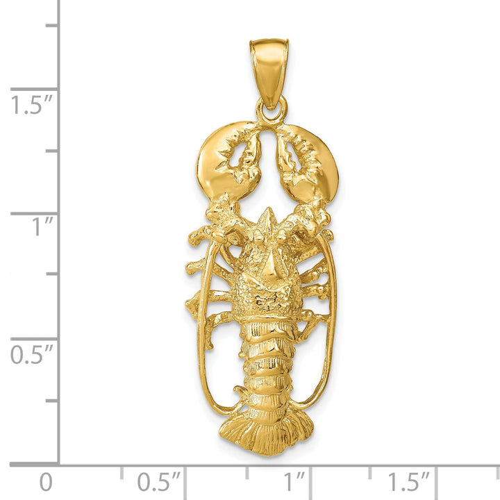 14K Yellow Gold Open Back Solid Polished Textured Finish 3-Dimensional Lobster Charm Pendant