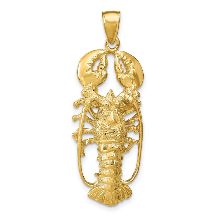 14K Yellow Gold Open Back Solid Polished Textured Finish 3-Dimensional Lobster Charm Pendant