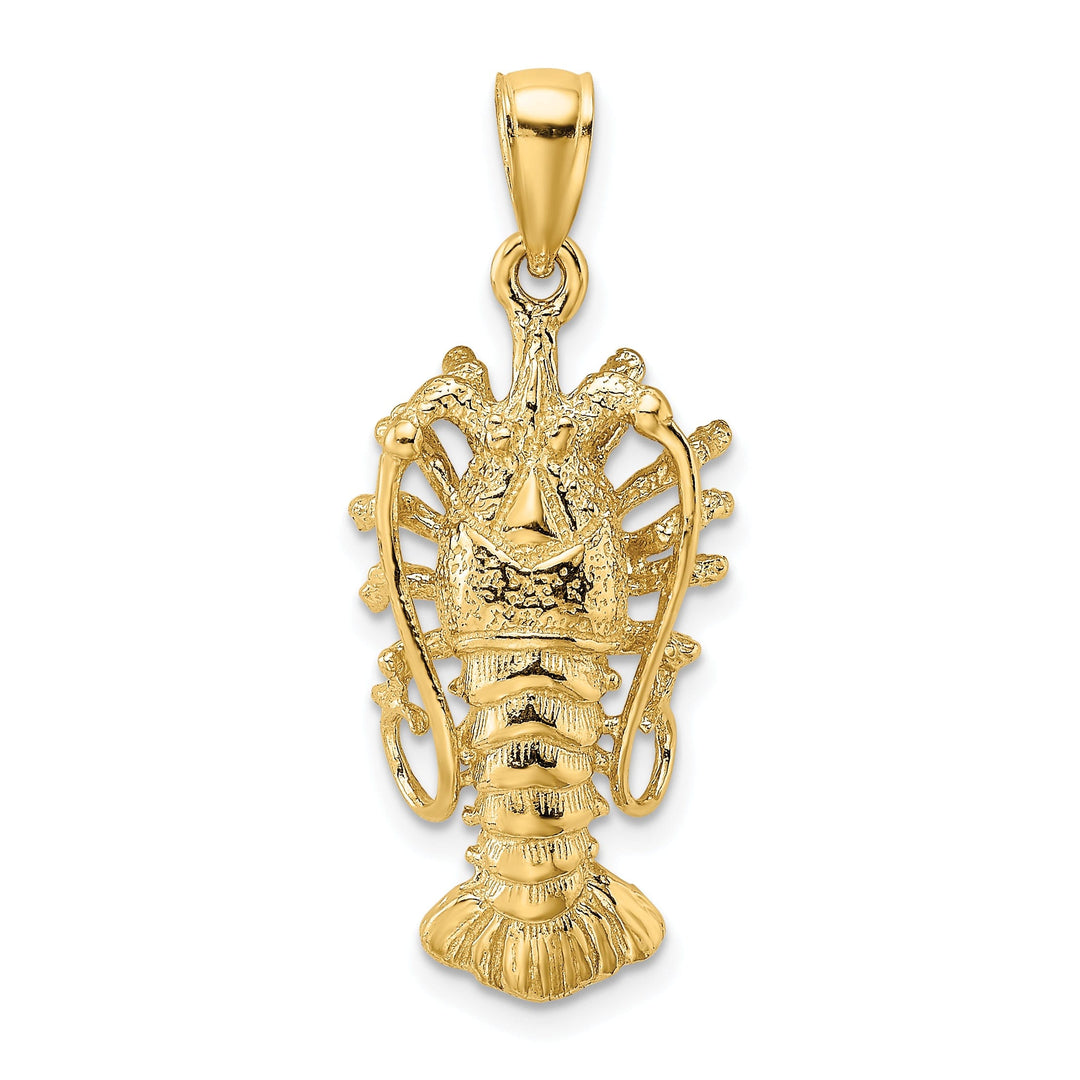 14K Yellow Gold Open Back Solid Polished Textured Finish Florida Lobster Charm Pendant