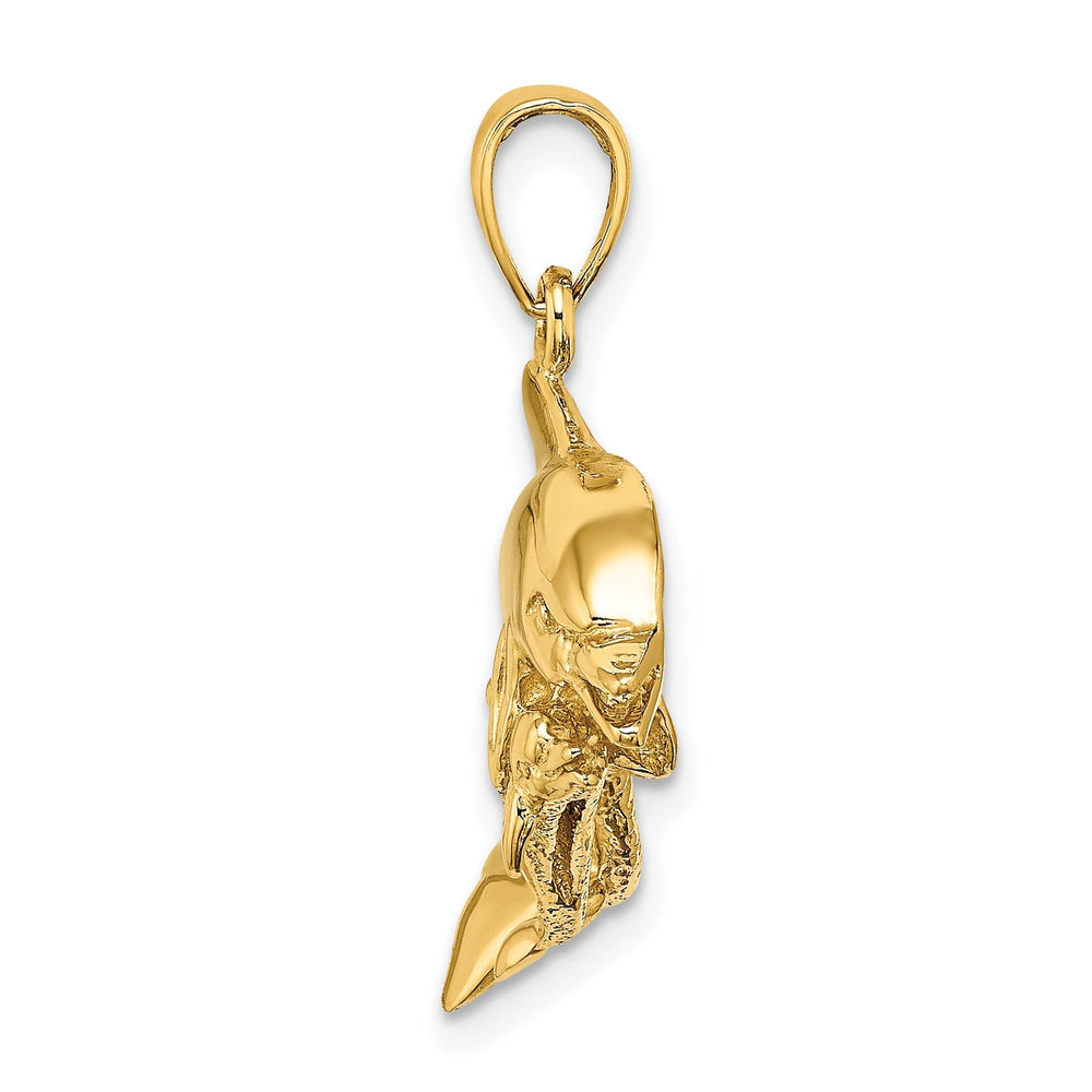 14K Yellow Gold Textured Polished Finish 2-Dimensional Two Swimming Dolphins Charm Pendant