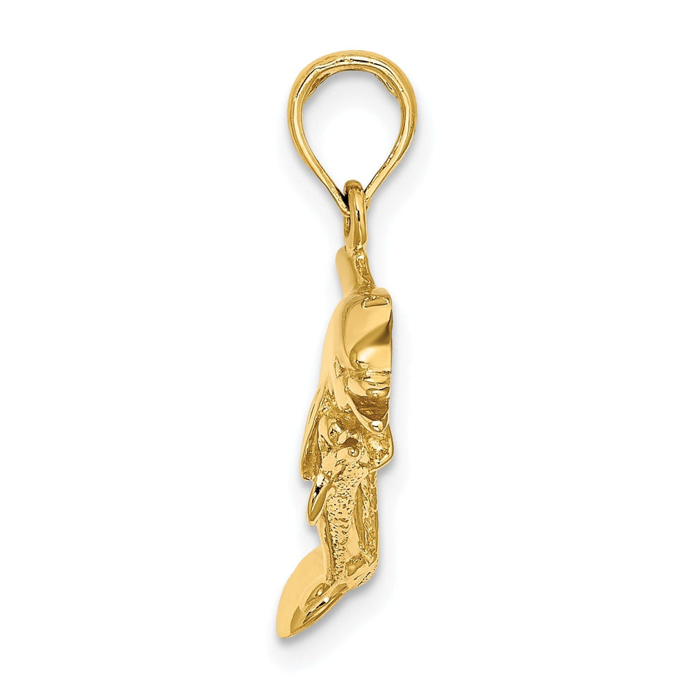 14K Yellow Gold Polished Finish 2-Dimensional Double Dolphins Swimming Together Charm Pendant