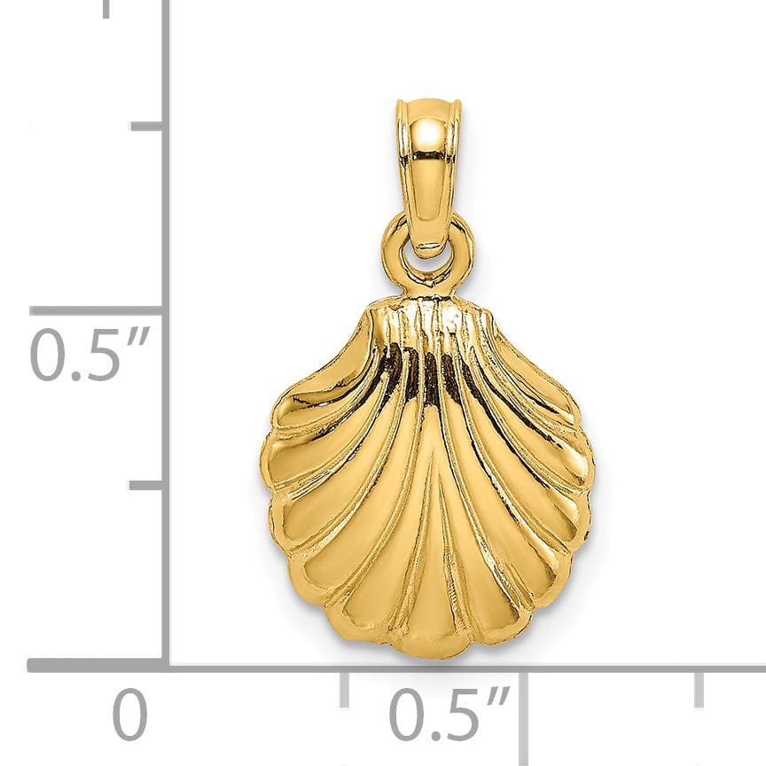 14K Yellow Gold Polished Finish Scallop Shell Charm Pendant