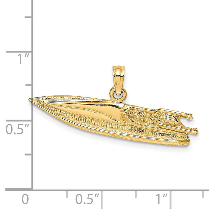 14K Yellow Gold 2-Dimensional Polish Textured Finish SPEED BOAT Charm Pendant