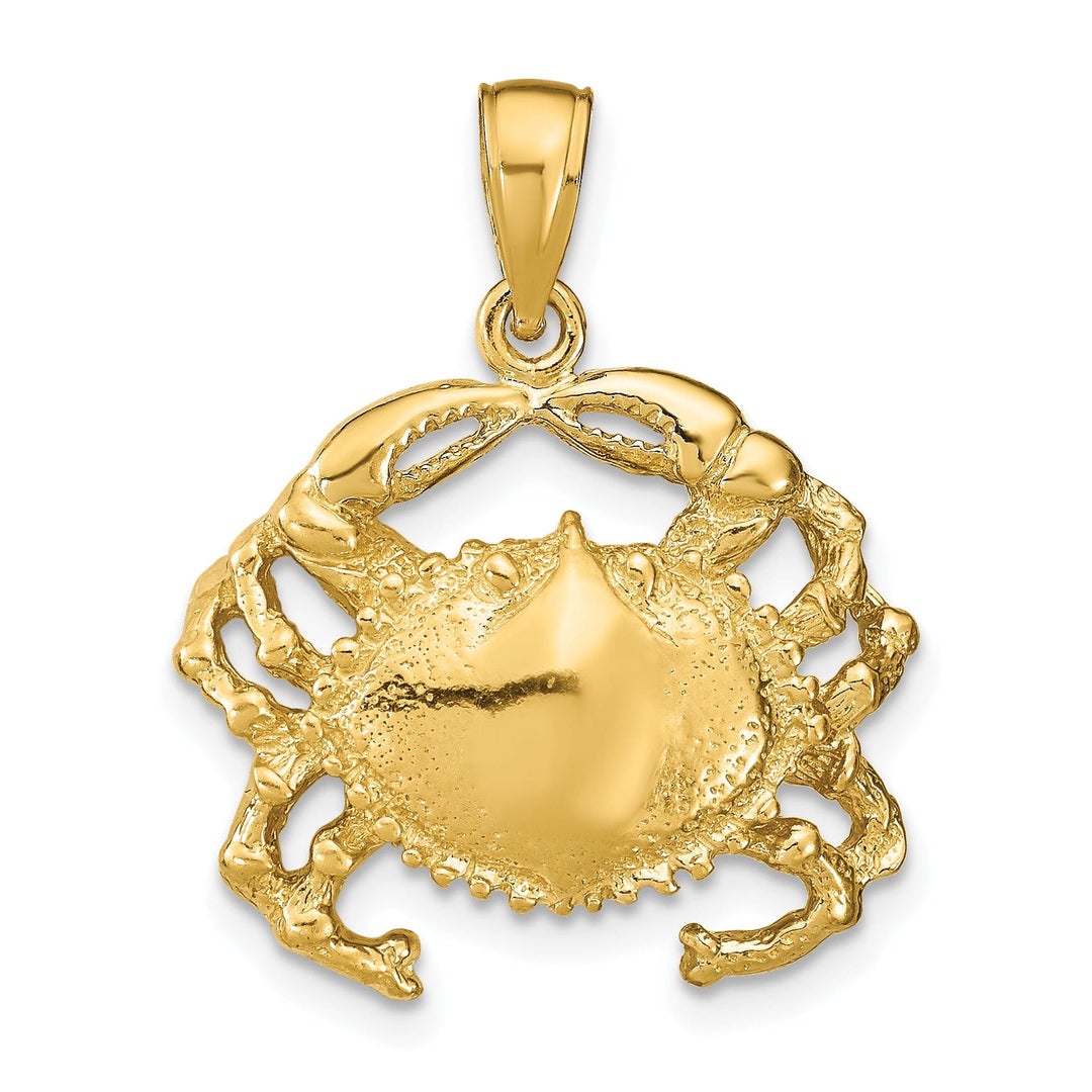 14k Yellow Gold Polish Textured Finish Crab Charm Pendant