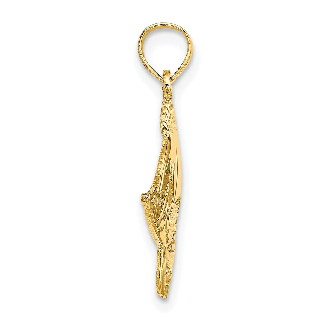 14K Yellow Gold Textured Polished Finish Fish Design Charm Pendant