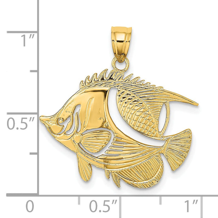 14K Yellow Gold Textured Polished Finish Fish Design Charm Pendant