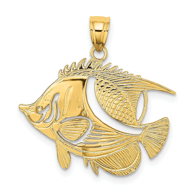 14K Yellow Gold Textured Polished Finish Fish Design Charm Pendant